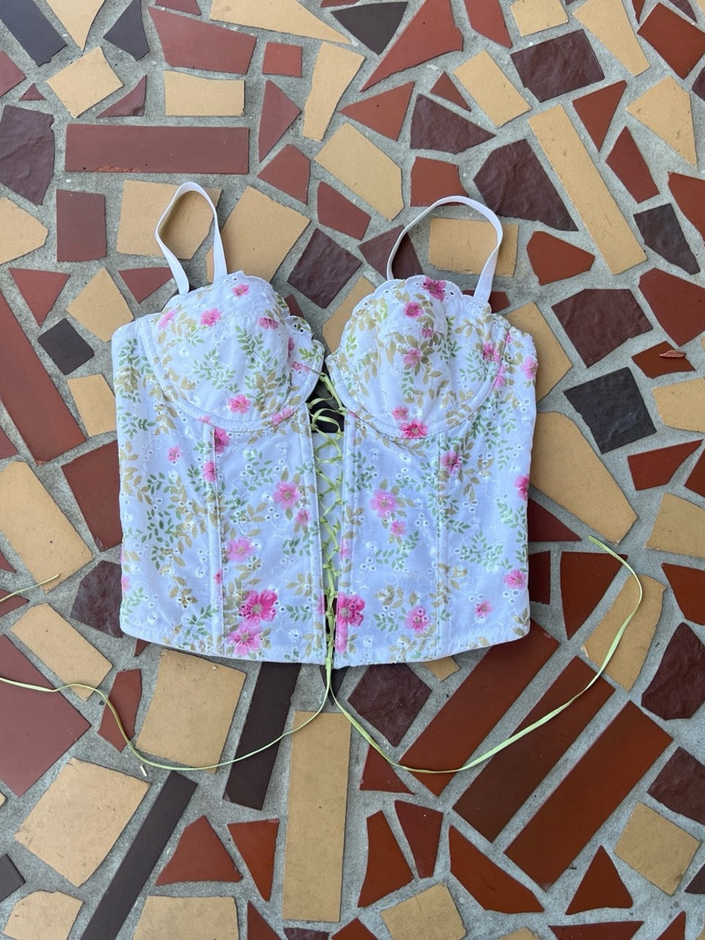 Necessary Objects White Floral Lace-Up Bustier Camisole